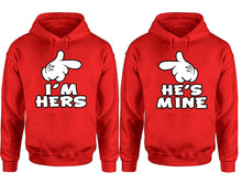 Load image into Gallery viewer, I'm Hers He's Mine hoodie, Matching couple hoodies, Red pullover hoodies. Couple jogger pants and hoodies set.