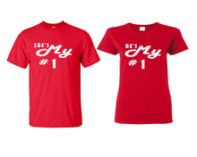 將圖片載入圖庫檢視器 She's My Number 1 and He's My Number 1 matching couple shirts.Couple shirts, Red t shirts for men, t shirts for women. Couple matching shirts.