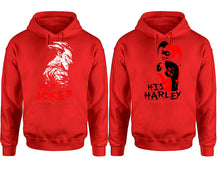 Load image into Gallery viewer, Her Joker His Harley hoodie, Matching couple hoodies, Red pullover hoodies. Couple jogger pants and hoodies set.