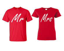 Load image into Gallery viewer, Mr and Mrs matching couple shirts.Couple shirts, Red t shirts for men, t shirts for women. Couple matching shirts.