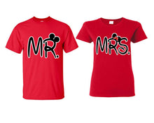 Load image into Gallery viewer, Mr Mrs matching couple shirts.Couple shirts, Red t shirts for men, t shirts for women. Couple matching shirts.