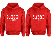 Load image into Gallery viewer, Blessed for Her and Blessed for Him hoodies, Matching couple hoodies, Red pullover hoodies