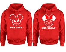 Load image into Gallery viewer, Her Jack and His Sally hoodie, Matching couple hoodies, Red pullover hoodies. Couple jogger pants and hoodies set.