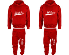 將圖片載入圖庫檢視器 Hubby and Wifey matching top and bottom set, Red hoodie and sweatpants sets for mens hoodie and jogger set womens. Matching couple joggers.