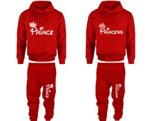 將圖片載入圖庫檢視器 Prince and Princess matching top and bottom set, Red hoodie and sweatpants sets for mens hoodie and jogger set womens. Matching couple joggers.