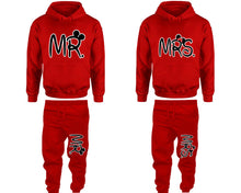 Load image into Gallery viewer, Mr and Mrs matching top and bottom set, Red hoodie and sweatpants sets for mens hoodie and jogger set womens. Matching couple joggers.