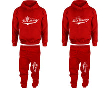 Load image into Gallery viewer, Her King and His Queen matching top and bottom set, Red hoodie and sweatpants sets for mens hoodie and jogger set womens. Matching couple joggers.