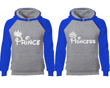 將圖片載入圖庫檢視器 Prince Princess couple hoodies, raglan hoodie. Royal Blue Grey hoodie mens, Royal Blue Grey red hoodie womens.