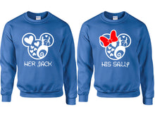 Load image into Gallery viewer, Her Jack and His Sally couple sweatshirts. Royal Blue sweaters for men, sweaters for women. Sweat shirt. Matching sweatshirts for couples