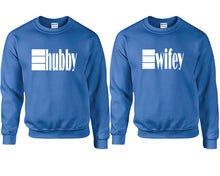 將圖片載入圖庫檢視器 Hubby and Wifey couple sweatshirts. Royal Blue sweaters for men, sweaters for women. Sweat shirt. Matching sweatshirts for couples