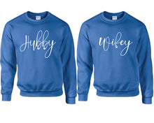 將圖片載入圖庫檢視器 Hubby and Wifey couple sweatshirts. Royal Blue sweaters for men, sweaters for women. Sweat shirt. Matching sweatshirts for couples