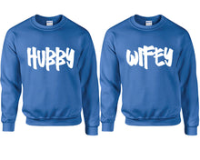 將圖片載入圖庫檢視器 Hubby and Wifey couple sweatshirts. Royal Blue sweaters for men, sweaters for women. Sweat shirt. Matching sweatshirts for couples