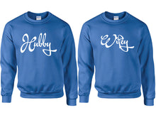 將圖片載入圖庫檢視器 Hubby and Wifey couple sweatshirts. Royal Blue sweaters for men, sweaters for women. Sweat shirt. Matching sweatshirts for couples