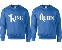 將圖片載入圖庫檢視器 King and Queen couple sweatshirts. Royal Blue sweaters for men, sweaters for women. Sweat shirt. Matching sweatshirts for couples