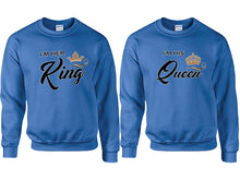 將圖片載入圖庫檢視器 King and Queen couple sweatshirts. Royal Blue sweaters for men, sweaters for women. Sweat shirt. Matching sweatshirts for couples