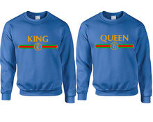 Load image into Gallery viewer, King Queen couple sweatshirts. Royal Blue sweaters for men, sweaters for women. Sweat shirt. Matching sweatshirts for couples
