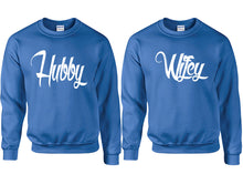 將圖片載入圖庫檢視器 Hubby and Wifey couple sweatshirts. Royal Blue sweaters for men, sweaters for women. Sweat shirt. Matching sweatshirts for couples