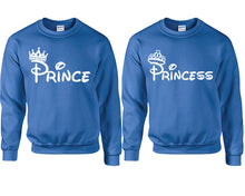 將圖片載入圖庫檢視器 Prince Princess couple sweatshirts. Royal Blue sweaters for men, sweaters for women. Sweat shirt. Matching sweatshirts for couples