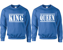 將圖片載入圖庫檢視器 King and Queen couple sweatshirts. Royal Blue sweaters for men, sweaters for women. Sweat shirt. Matching sweatshirts for couples