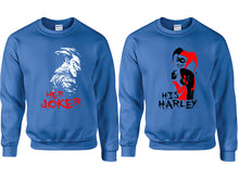 將圖片載入圖庫檢視器 Her Joker His Harley couple sweatshirts. Royal Blue sweaters for men, sweaters for women. Sweat shirt. Matching sweatshirts for couples