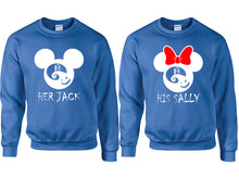 Load image into Gallery viewer, Her Jack and His Sally couple sweatshirts. Royal Blue sweaters for men, sweaters for women. Sweat shirt. Matching sweatshirts for couples