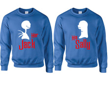 Load image into Gallery viewer, Her Jack His Sally couple sweatshirts. Royal Blue sweaters for men, sweaters for women. Sweat shirt. Matching sweatshirts for couples