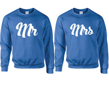 Load image into Gallery viewer, Mr and Mrs couple sweatshirts. Royal Blue sweaters for men, sweaters for women. Sweat shirt. Matching sweatshirts for couples