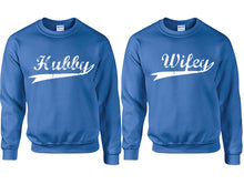 將圖片載入圖庫檢視器 Hubby Wifey couple sweatshirts. Royal Blue sweaters for men, sweaters for women. Sweat shirt. Matching sweatshirts for couples