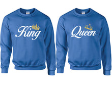 Load image into Gallery viewer, King and Queen couple sweatshirts. Royal Blue sweaters for men, sweaters for women. Sweat shirt. Matching sweatshirts for couples