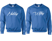將圖片載入圖庫檢視器 Hubby and Wifey couple sweatshirts. Royal Blue sweaters for men, sweaters for women. Sweat shirt. Matching sweatshirts for couples
