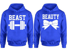 Load image into Gallery viewer, Beast Beauty hoodie, Matching couple hoodies, Royal Blue pullover hoodies. Couple jogger pants and hoodies set.