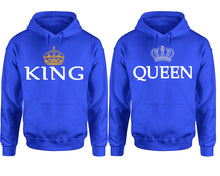 將圖片載入圖庫檢視器 King Queen hoodie, Matching couple hoodies, Royal Blue pullover hoodies. Couple jogger pants and hoodies set.