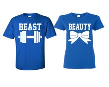 Load image into Gallery viewer, Beast and Beauty matching couple shirts.Couple shirts, Royal Blue t shirts for men, t shirts for women. Couple matching shirts.