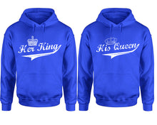 Load image into Gallery viewer, Her King His Queen hoodie, Matching couple hoodies, Royal Blue pullover hoodies. Couple jogger pants and hoodies set.