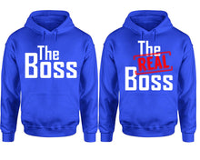 Load image into Gallery viewer, The Boss The Real Boss hoodie, Matching couple hoodies, Royal Blue pullover hoodies. Couple jogger pants and hoodies set.