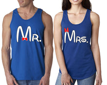 Load image into Gallery viewer, Mr Mrs  matching couple tank tops. Couple shirts, Royal Blue tank top for men, tank top for women. Cute shirts.