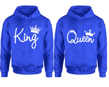 Load image into Gallery viewer, King Queen hoodie, Matching couple hoodies, Royal Blue pullover hoodies. Couple jogger pants and hoodies set.