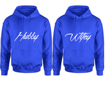Load image into Gallery viewer, Hubby and Wifey hoodies, Matching couple hoodies, Royal Blue pullover hoodies