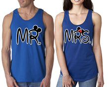 Load image into Gallery viewer, Mr Mrs  matching couple tank tops. Couple shirts, Royal Blue tank top for men, tank top for women. Cute shirts.