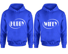 Load image into Gallery viewer, Hubby and Wifey hoodies, Matching couple hoodies, Royal Blue pullover hoodies