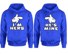 Load image into Gallery viewer, I'm Hers He's Mine hoodie, Matching couple hoodies, Royal Blue pullover hoodies. Couple jogger pants and hoodies set.