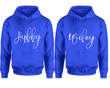 Load image into Gallery viewer, Hubby and Wifey hoodies, Matching couple hoodies, Royal Blue pullover hoodies