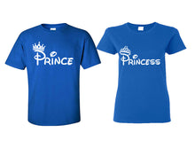 Load image into Gallery viewer, Prince Princess matching couple shirts.Couple shirts, Royal Blue t shirts for men, t shirts for women. Couple matching shirts.