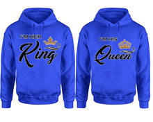 Load image into Gallery viewer, King Queen hoodie, Matching couple hoodies, Royal Blue pullover hoodies. Couple jogger pants and hoodies set.
