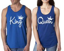 將圖片載入圖庫檢視器 King Queen matching couple tank tops. Couple shirts, Royal Blue tank top for men, tank top for women. Cute shirts.