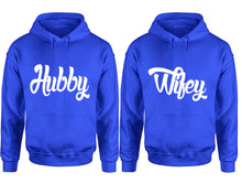 將圖片載入圖庫檢視器 Hubby and Wifey hoodies, Matching couple hoodies, Royal Blue pullover hoodies