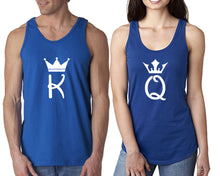 Load image into Gallery viewer, King Queen  matching couple tank tops. Couple shirts, Royal Blue tank top for men, tank top for women. Cute shirts.