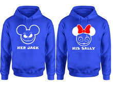 Load image into Gallery viewer, Her Jack and His Sally hoodie, Matching couple hoodies, Royal Blue pullover hoodies. Couple jogger pants and hoodies set.