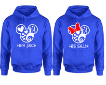 Load image into Gallery viewer, Her Jack and His Sally hoodie, Matching couple hoodies, Royal Blue pullover hoodies. Couple jogger pants and hoodies set.