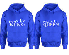 Load image into Gallery viewer, Her King and His Queen hoodies, Matching couple hoodies, Royal Blue pullover hoodies